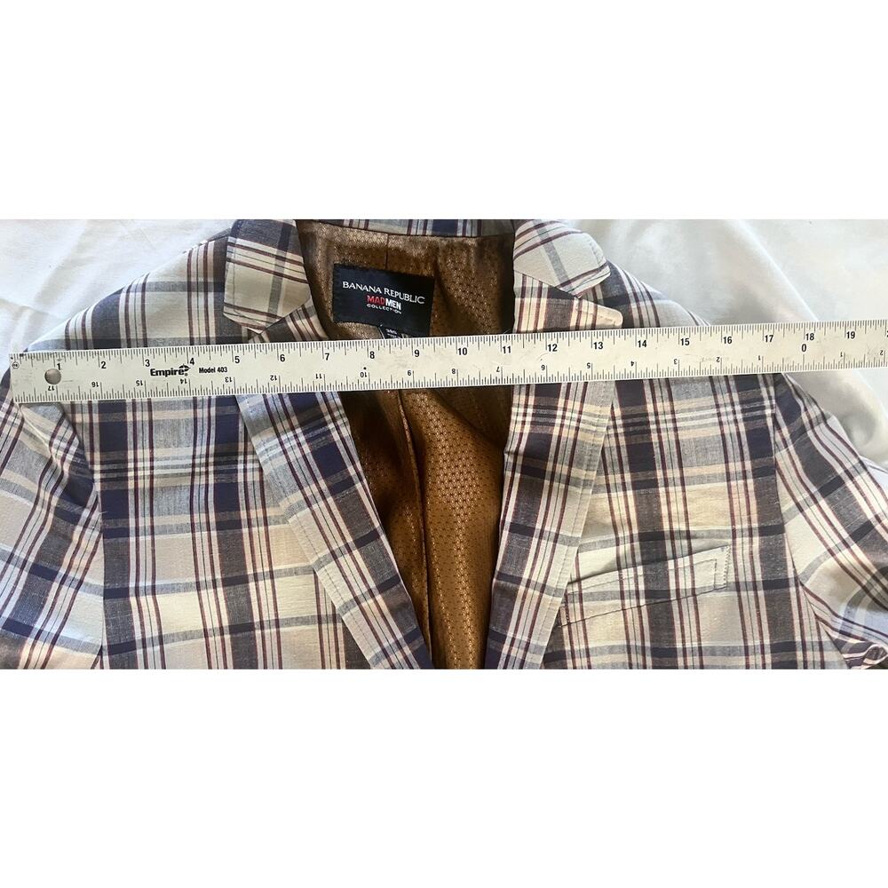 Banana Republic Mad Men Plaid Blazer 38S Tailored Slim Fit Navy Red Gold Lining - Picture 13 of 16